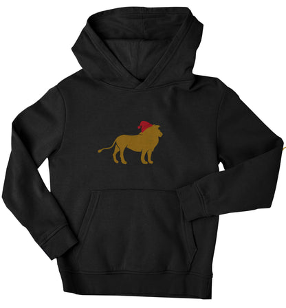 Gold lion santa children's black hoodie 12-13 Years