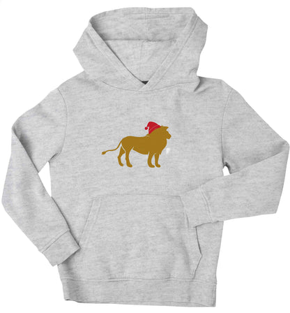 Gold lion santa children's grey hoodie 12-13 Years