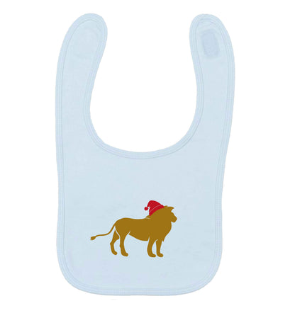 Gold lion santa pale blue baby bib
