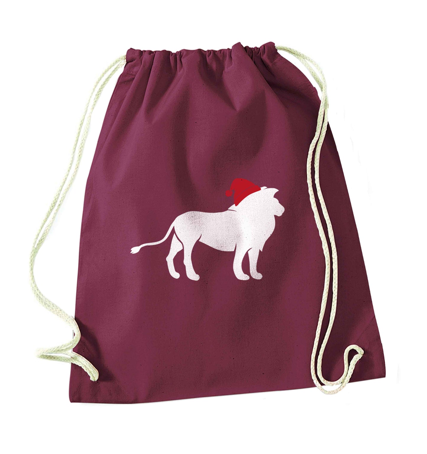 Gold lion santa maroon drawstring bag