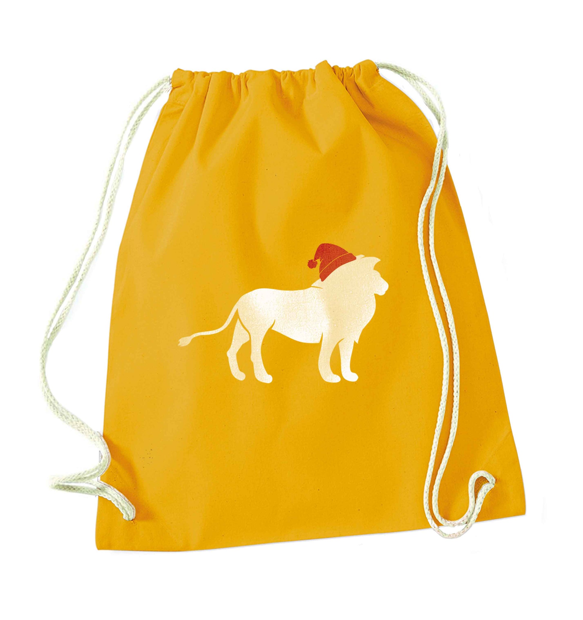 Gold lion santa mustard drawstring bag