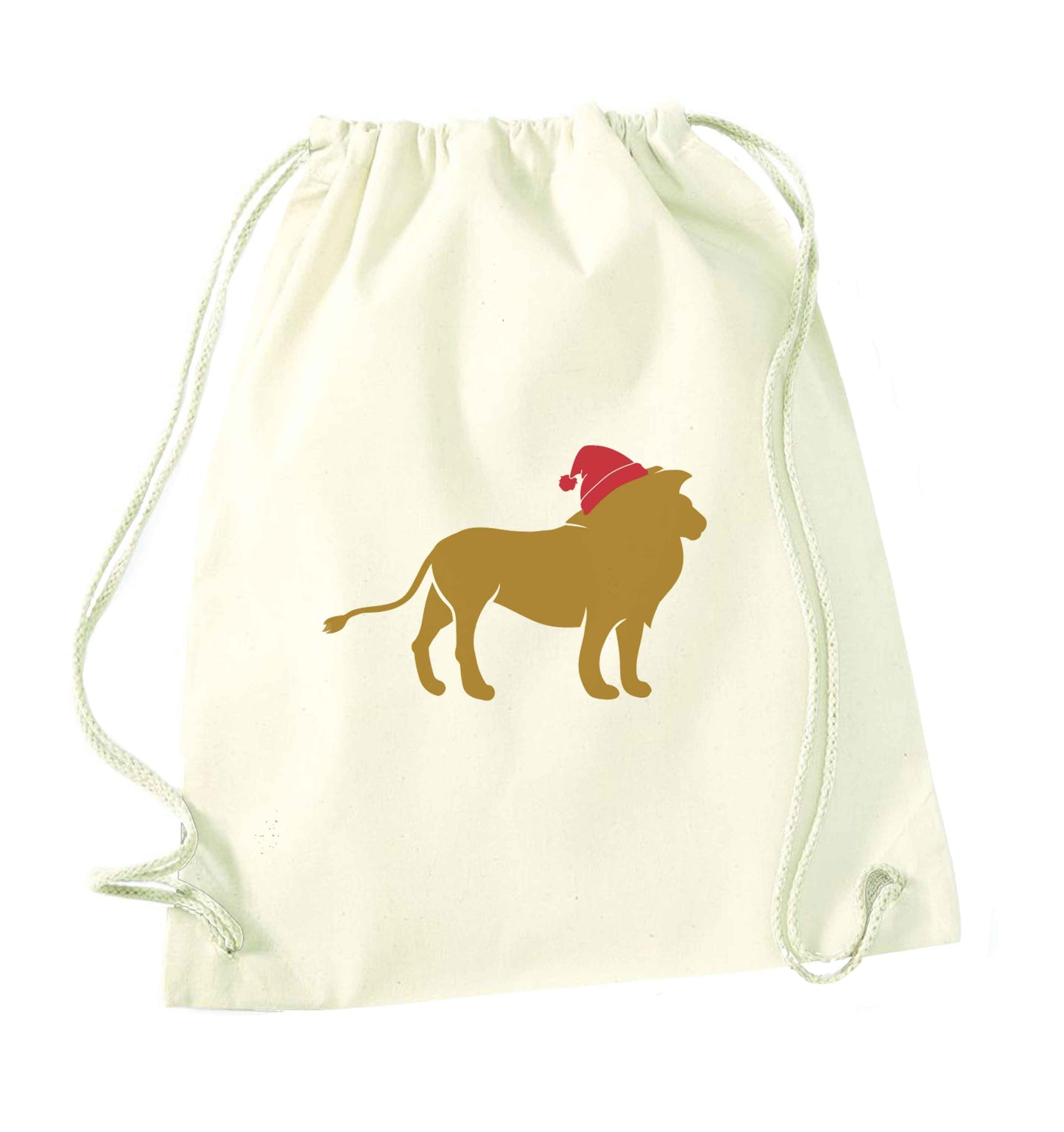 Gold lion santa natural drawstring bag