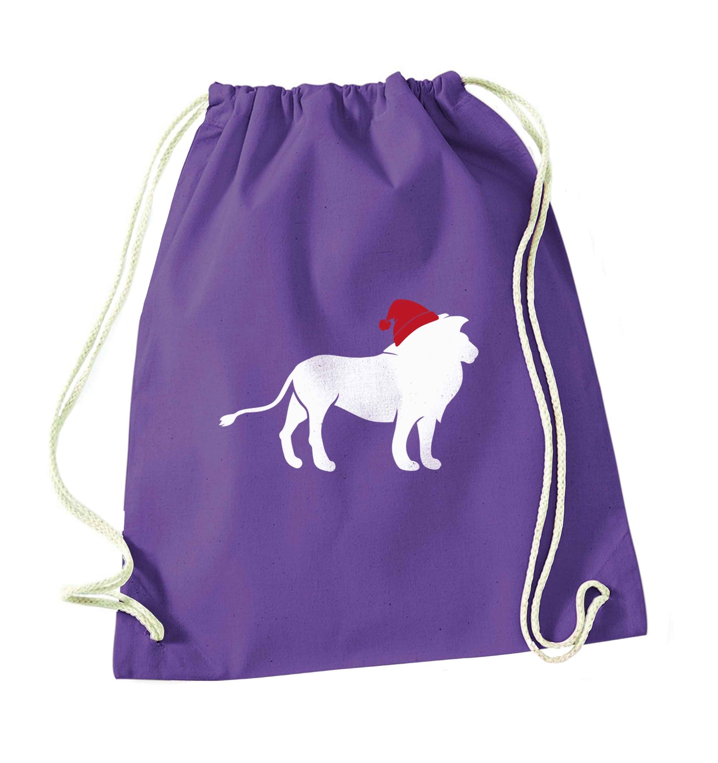 Gold lion santa purple drawstring bag