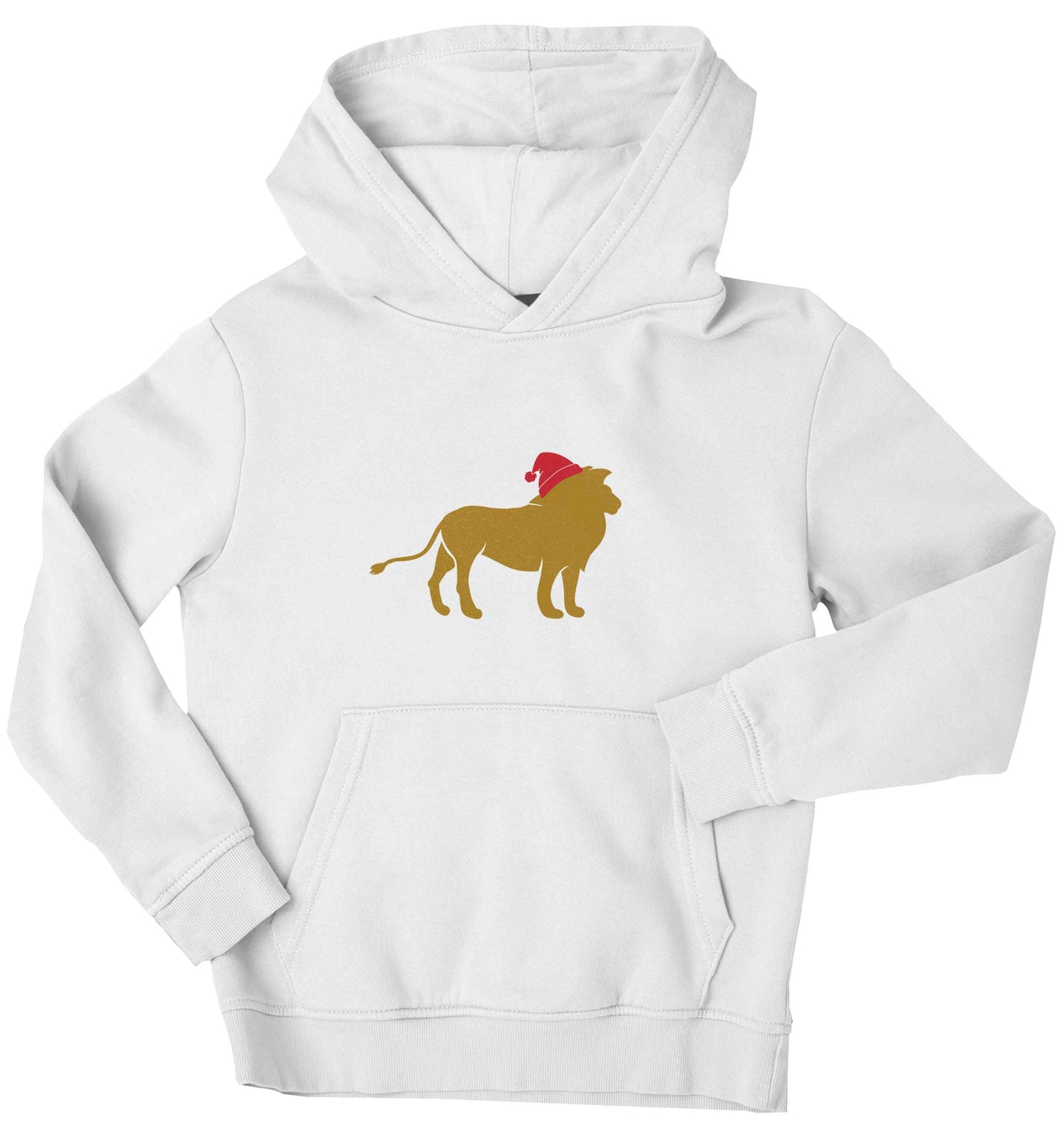 Gold lion santa children's white hoodie 12-13 Years
