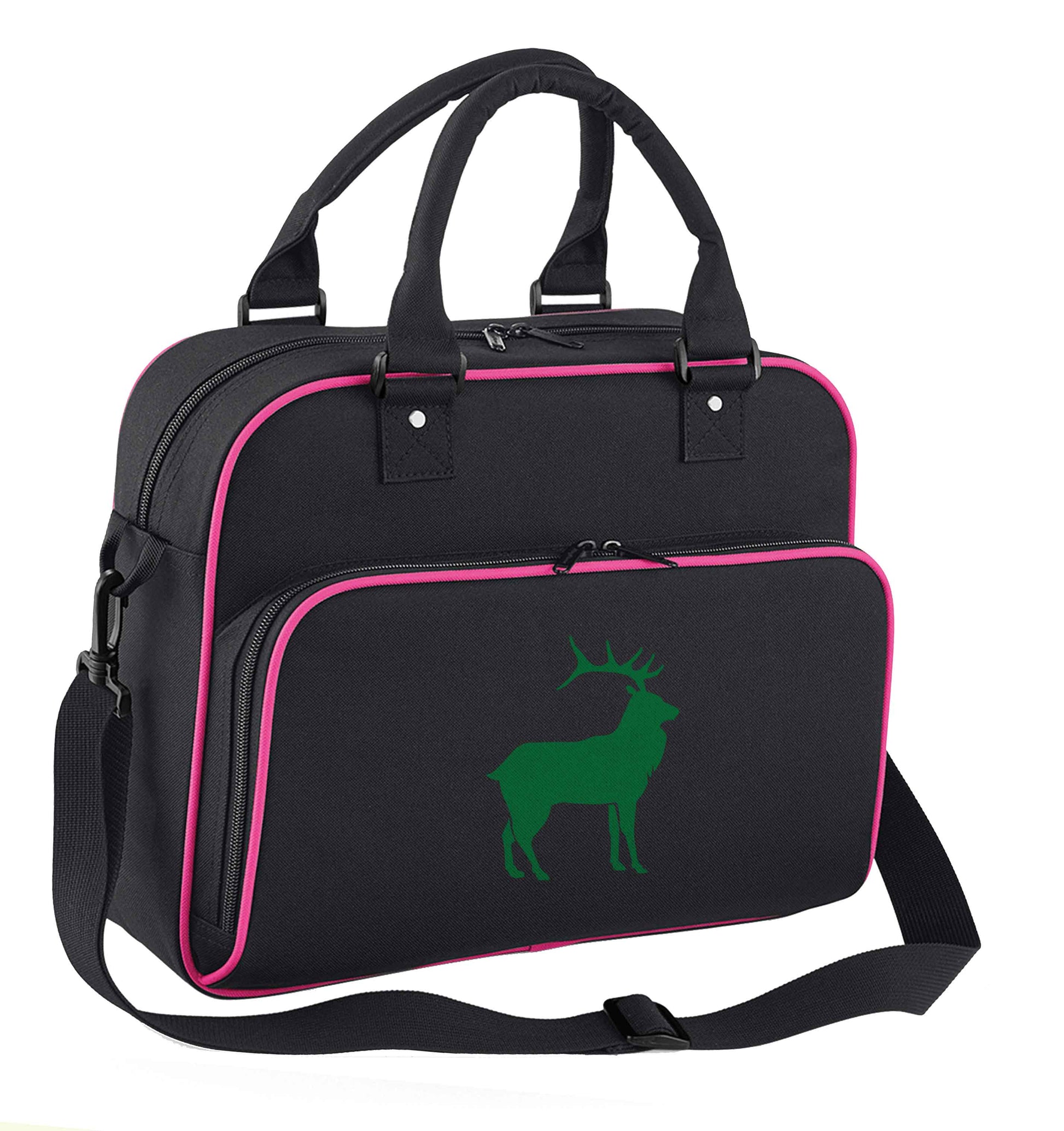 Green stag children's dance bag black with pink detail