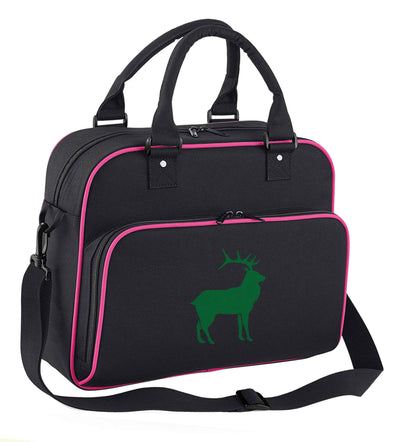 Green stag children's dance bag black with pink detail