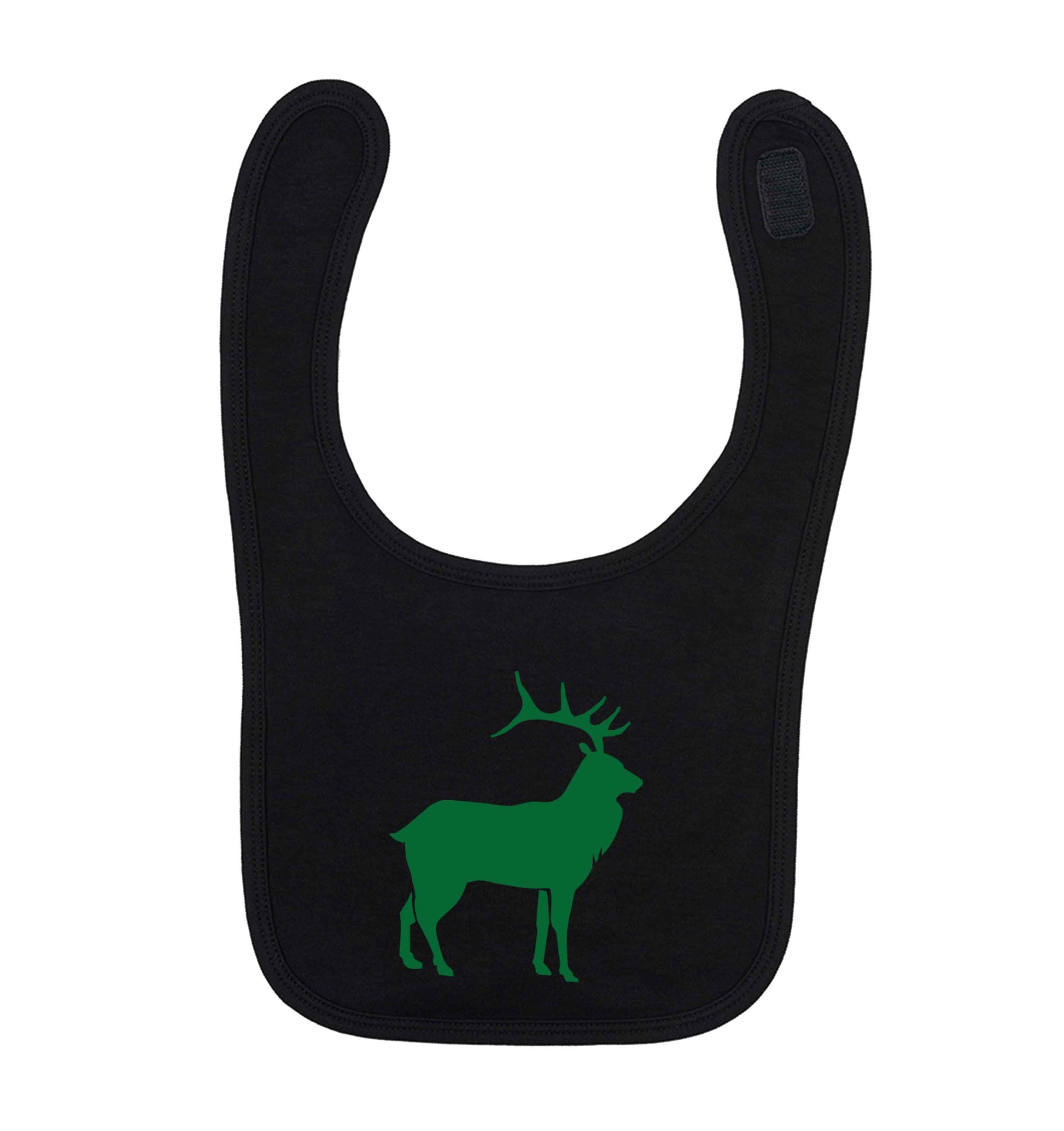 Green stag black baby bib