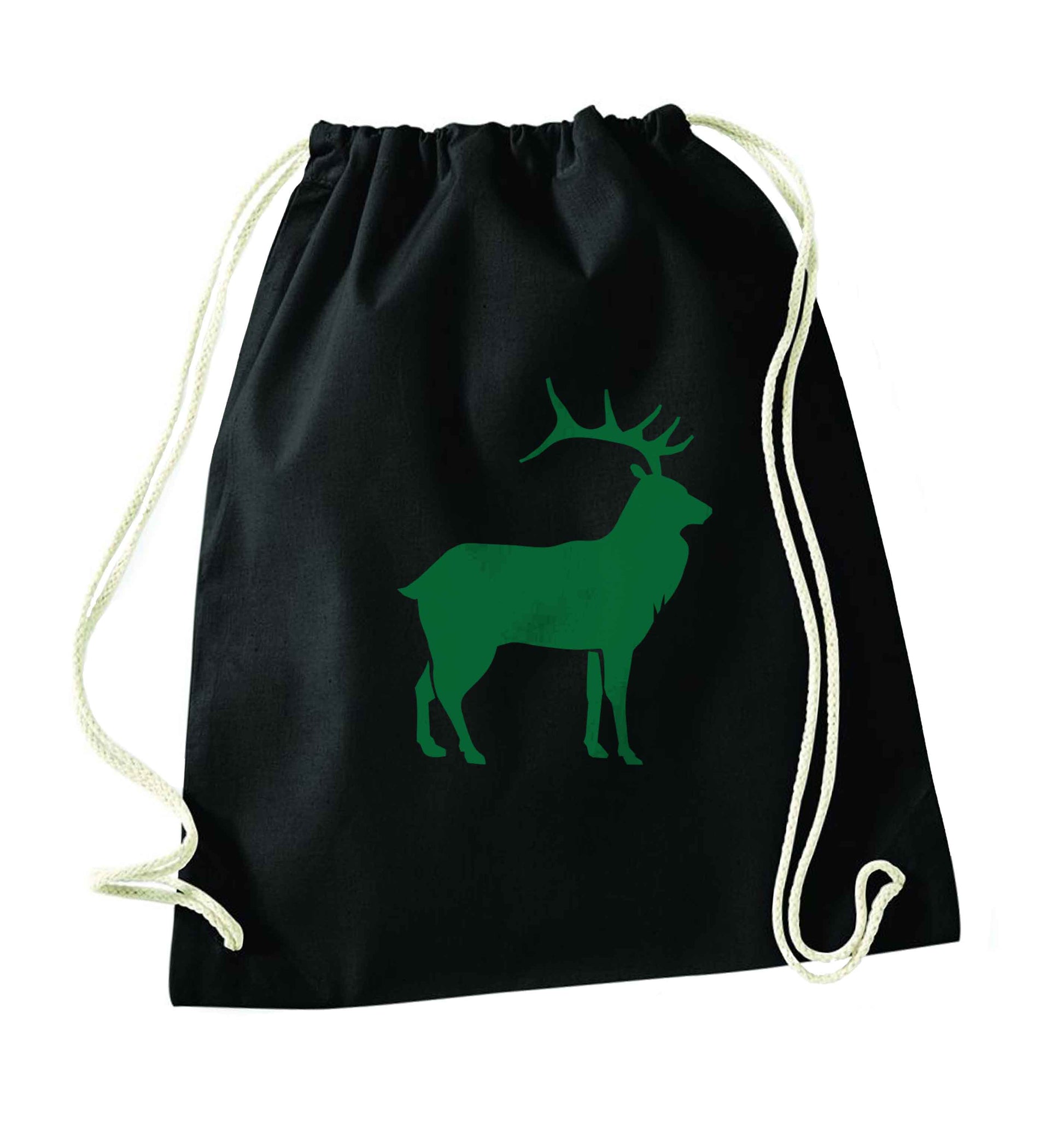 Green stag black drawstring bag