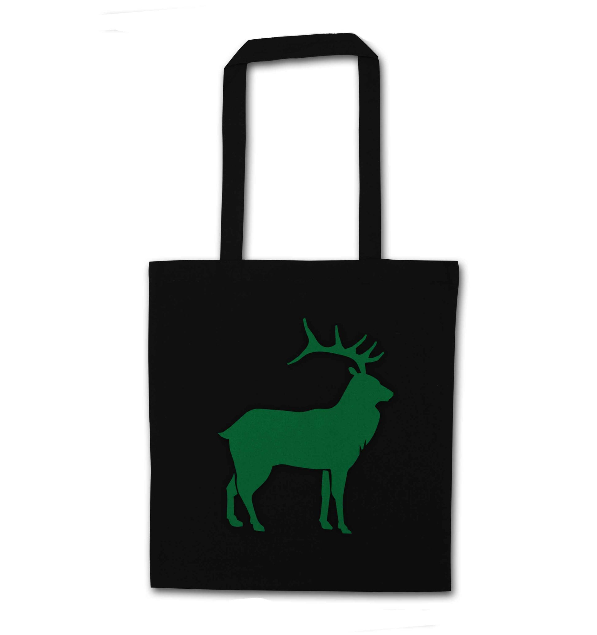 Green stag black tote bag