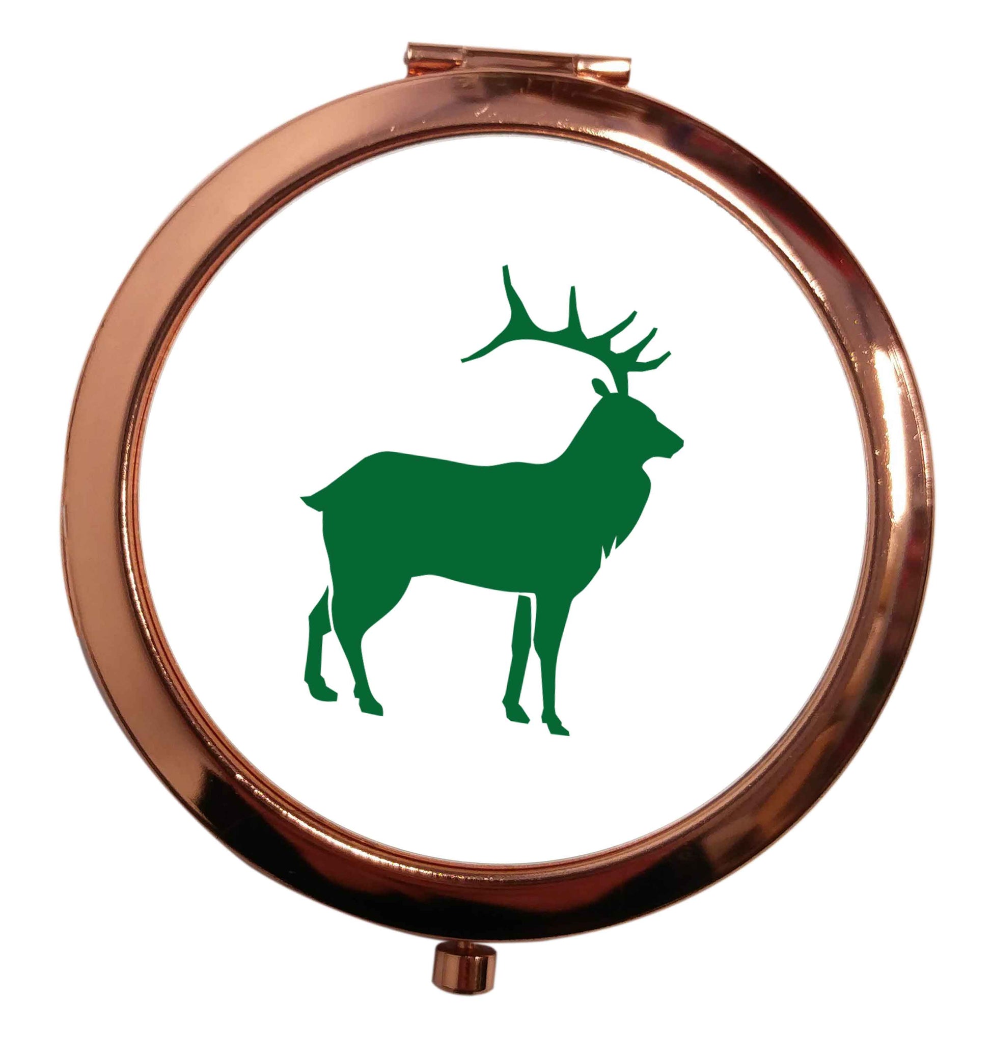 Green stag rose gold circle pocket mirror