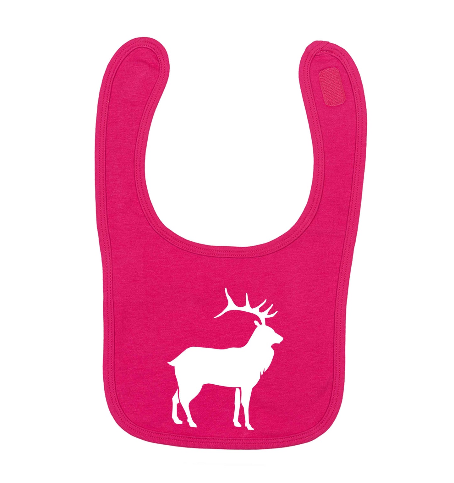 Green stag dark pink baby bib