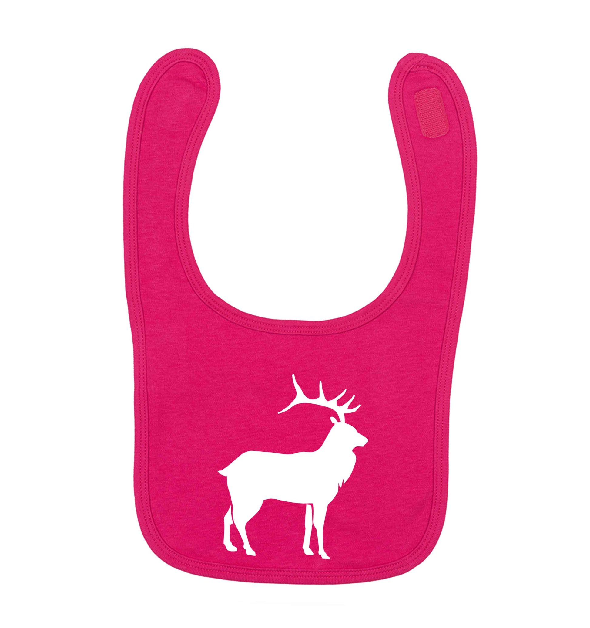 Green stag dark pink baby bib