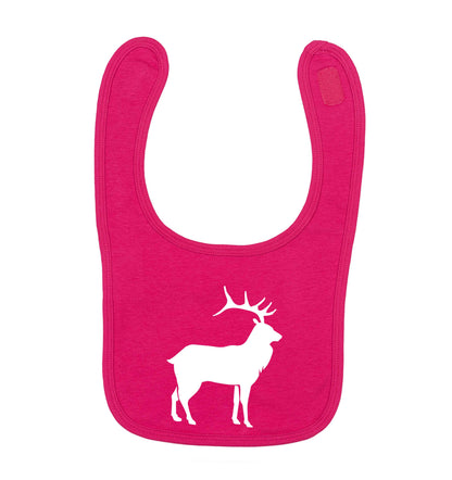 Green stag dark pink baby bib