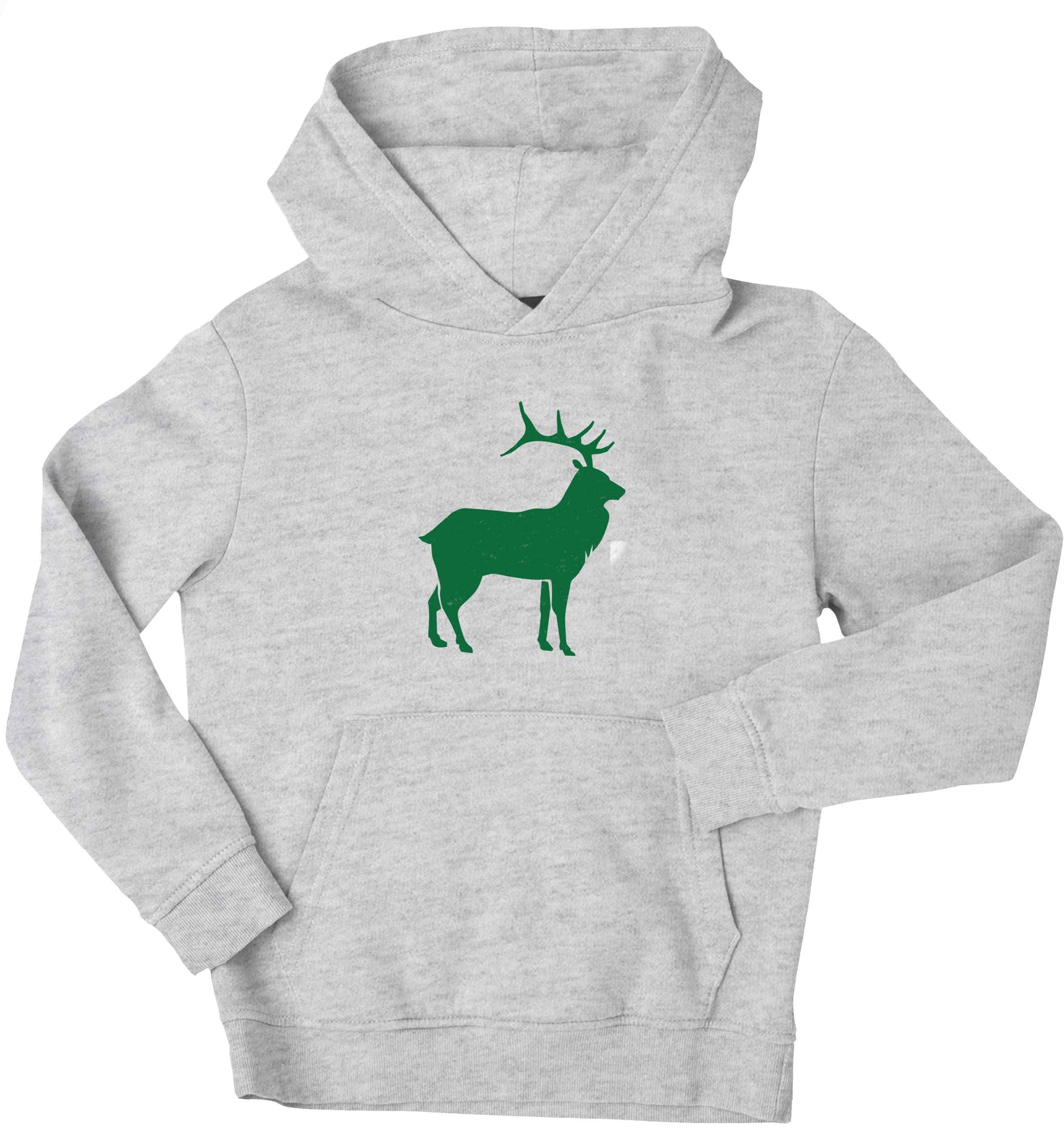 Green stag children's grey hoodie 12-13 Years