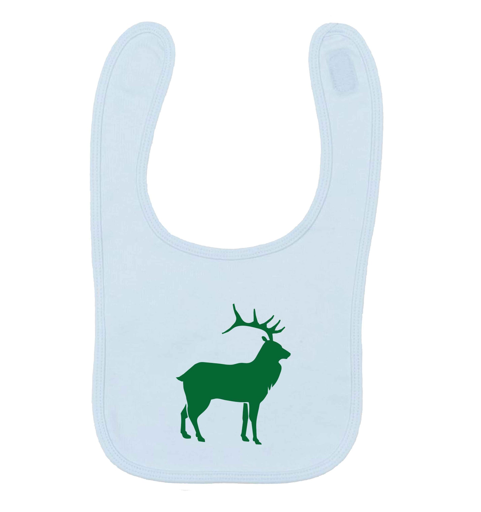 Green stag pale blue baby bib