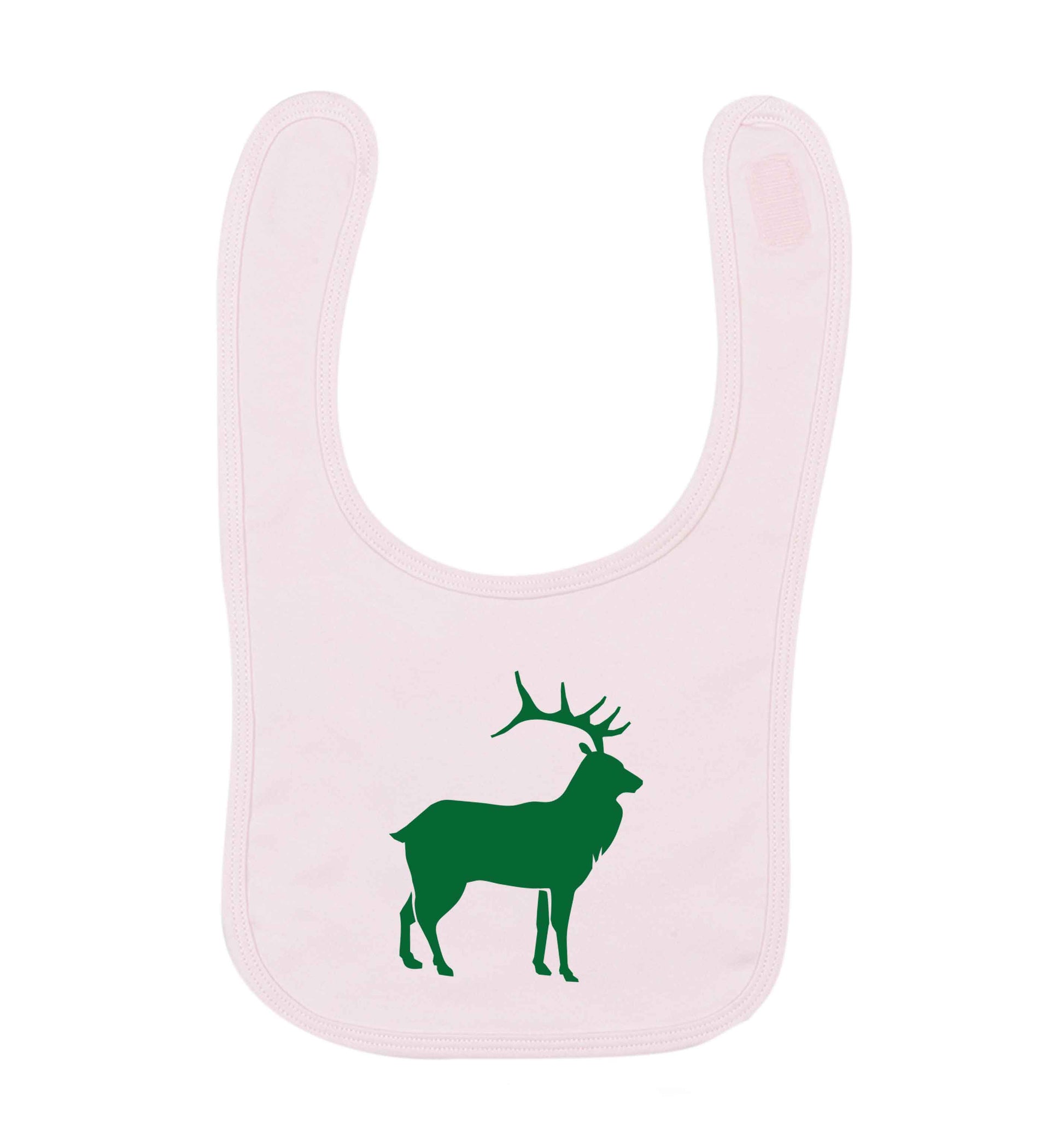Green stag pale pink baby bib