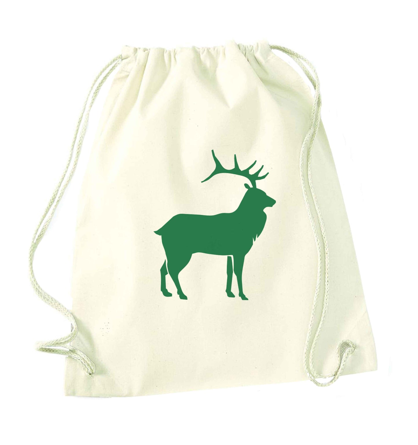 Green stag natural drawstring bag