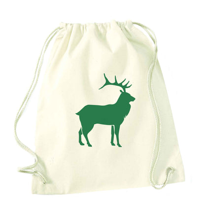 Green stag natural drawstring bag