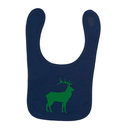 Green stag navy baby bib