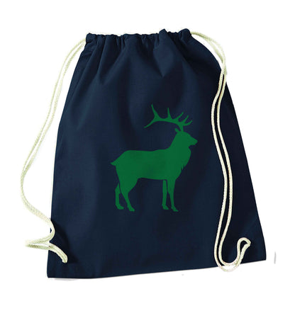 Green stag navy drawstring bag