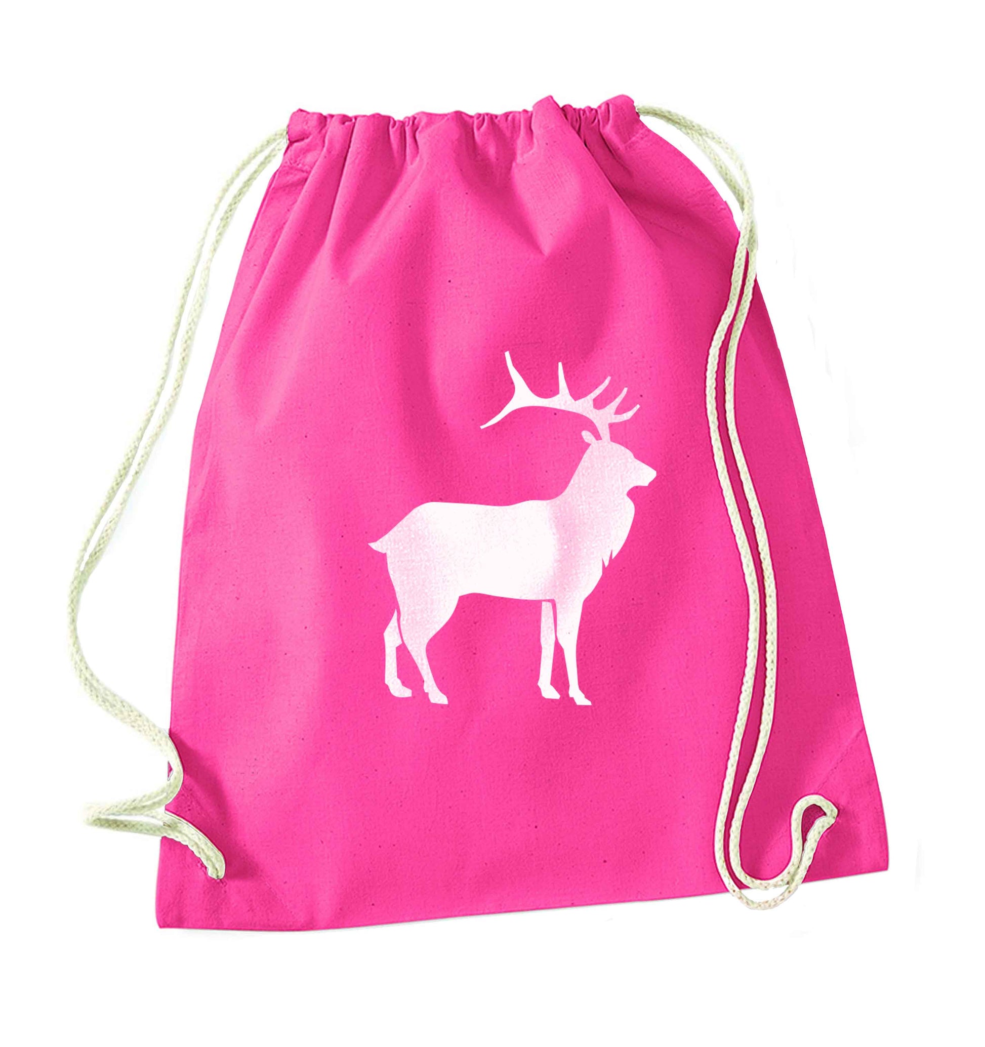 Green stag pink drawstring bag