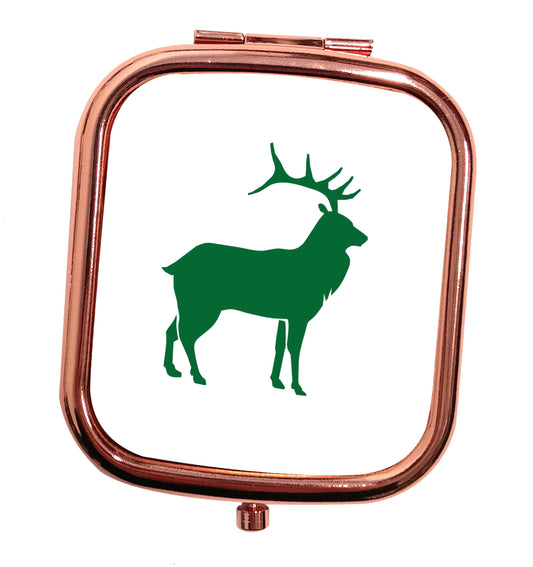 Green stag rose gold square pocket mirror