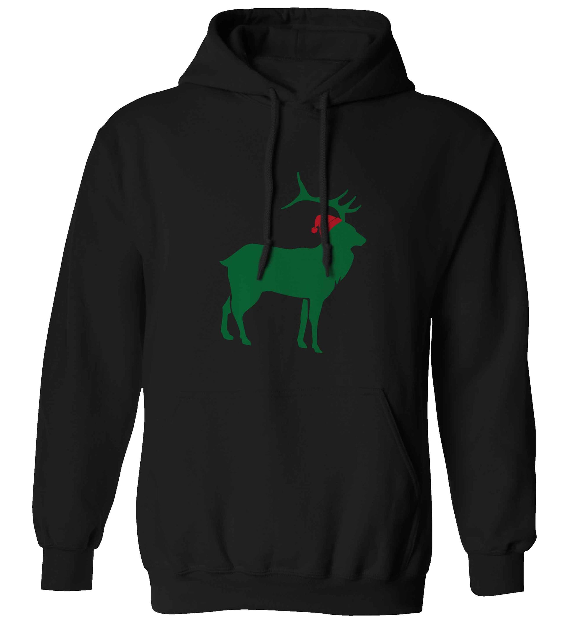 Green stag Santa adults unisex black hoodie 2XL