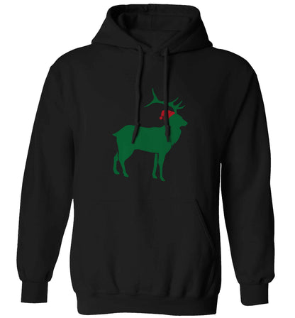 Green stag Santa adults unisex black hoodie 2XL