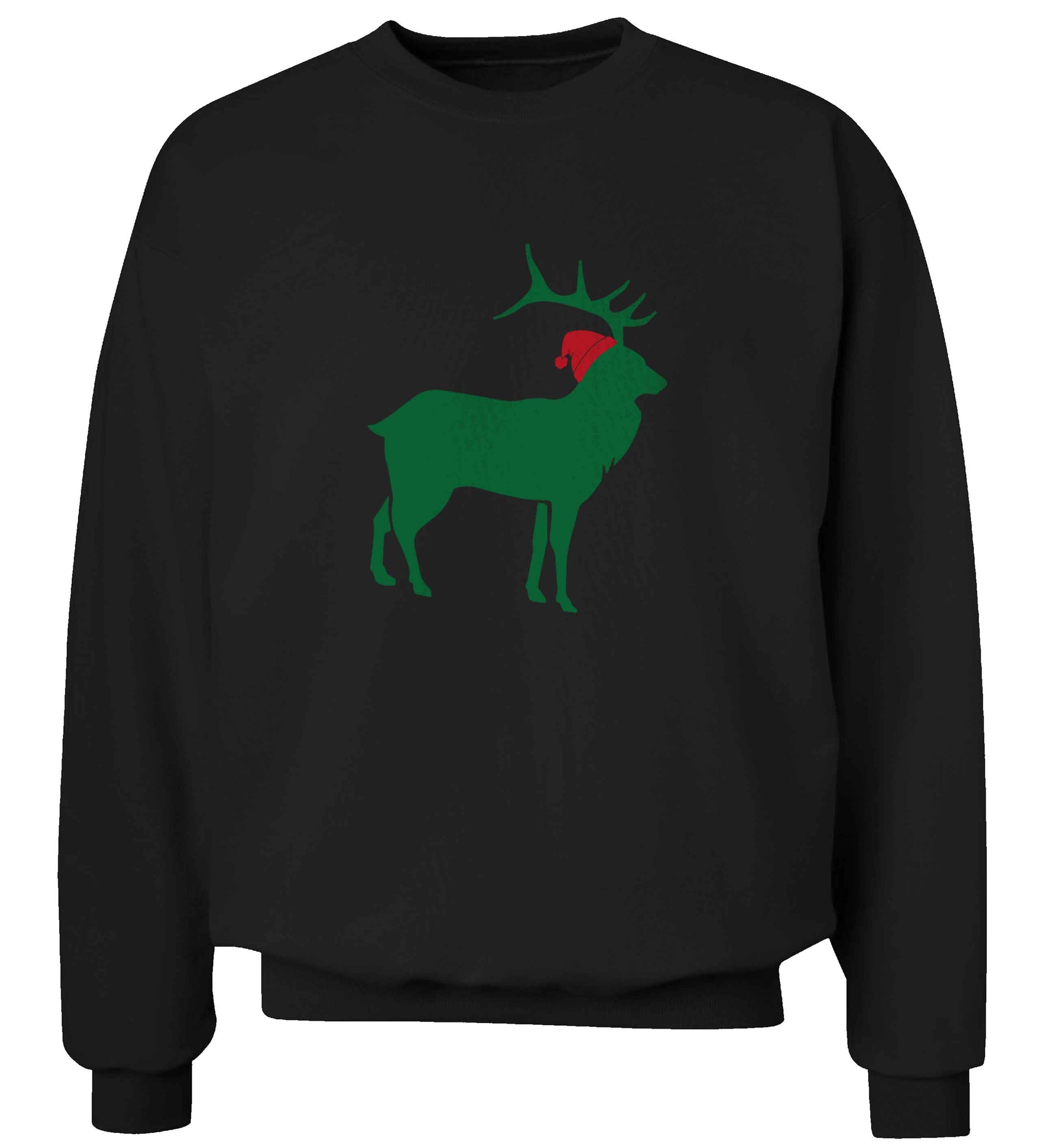Green stag Santa adult's unisex black sweater 2XL