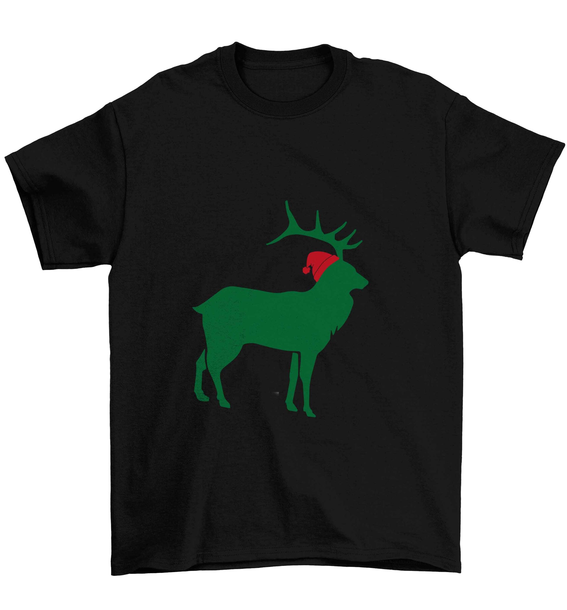 Green stag Santa Children's black Tshirt 12-13 Years