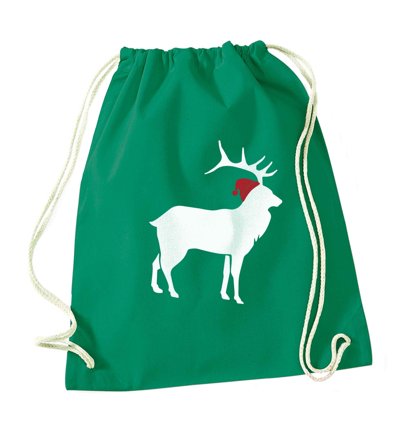Green stag Santa green drawstring bag