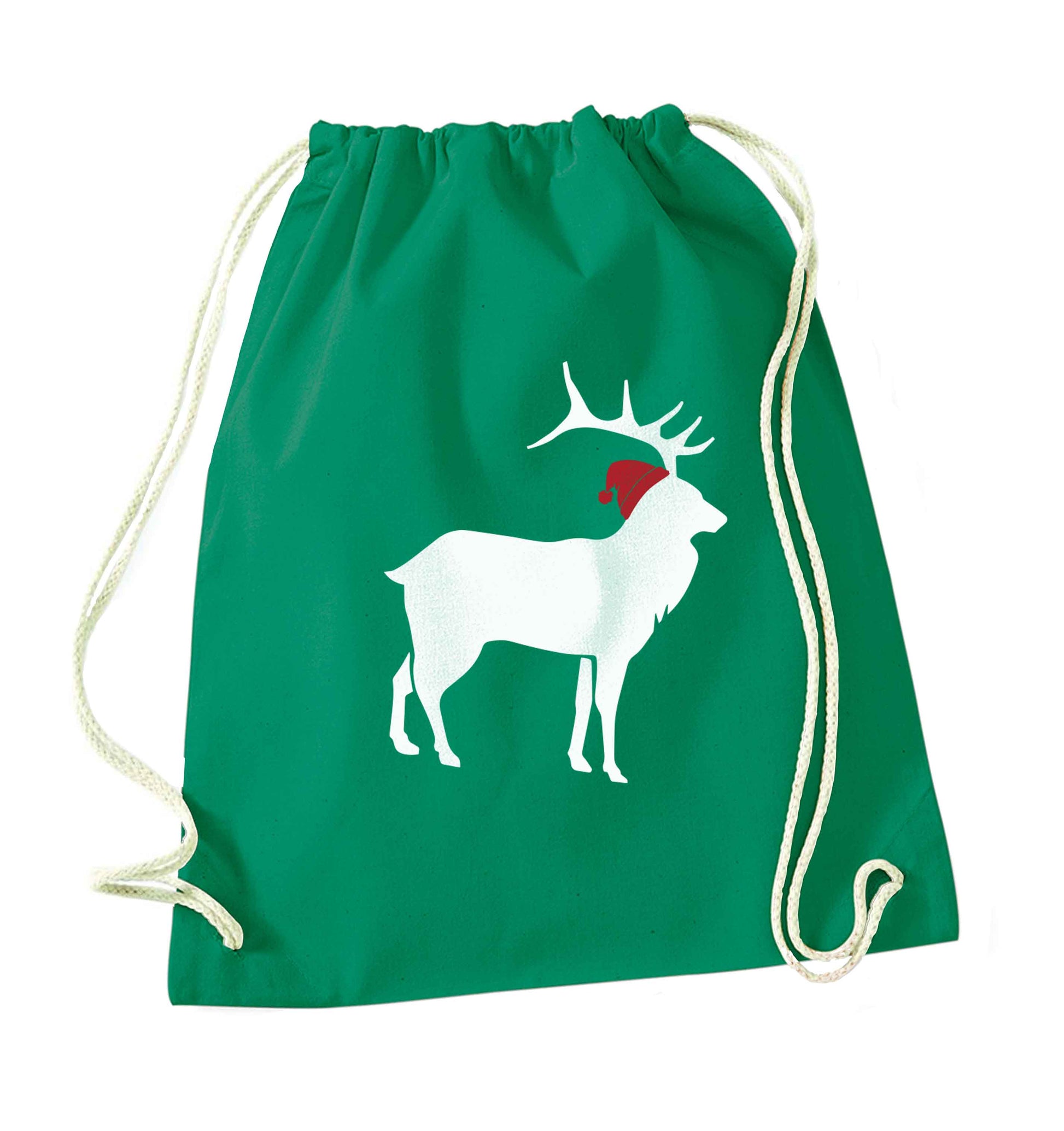 Green stag Santa green drawstring bag