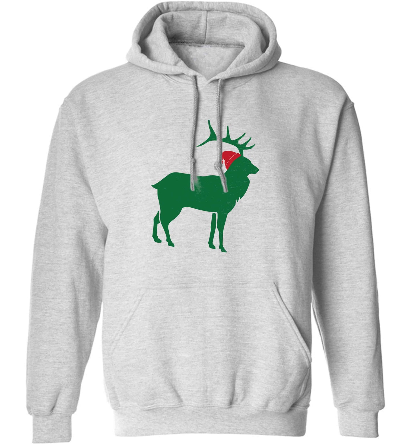 Green stag Santa adults unisex grey hoodie 2XL