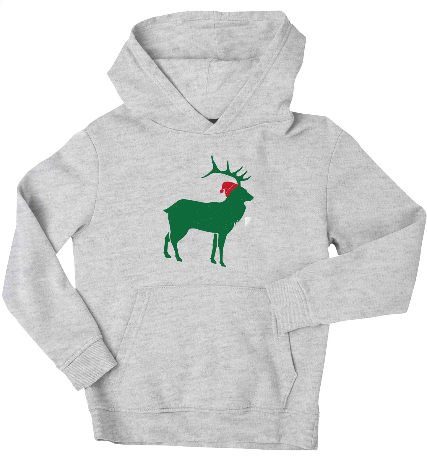 Green stag Santa children's grey hoodie 12-13 Years