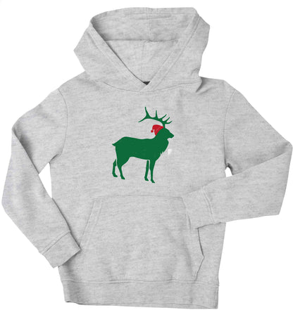 Green stag Santa children's grey hoodie 12-13 Years