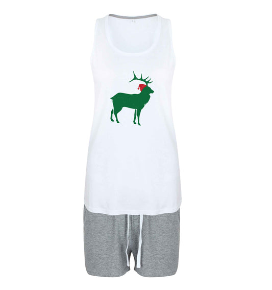 Green stag Santa size XL women's pyjama shorts set in pink 