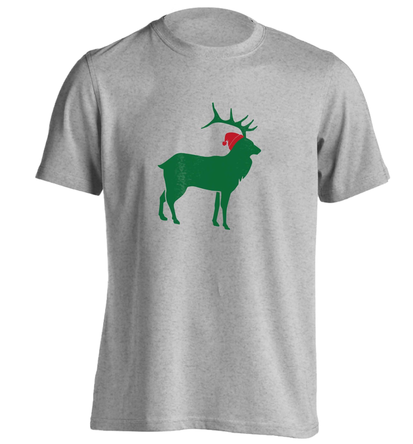 Green stag Santa adults unisex grey Tshirt 2XL