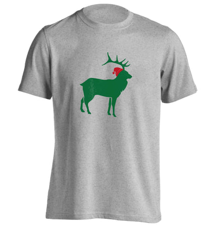 Green stag Santa adults unisex grey Tshirt 2XL