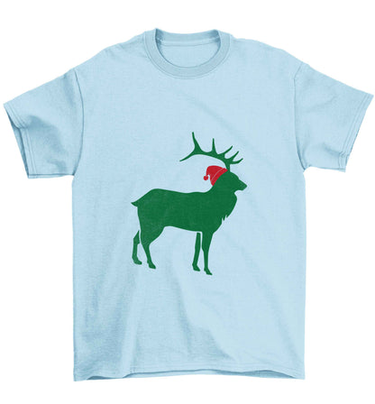 Green stag Santa Children's light blue Tshirt 12-13 Years