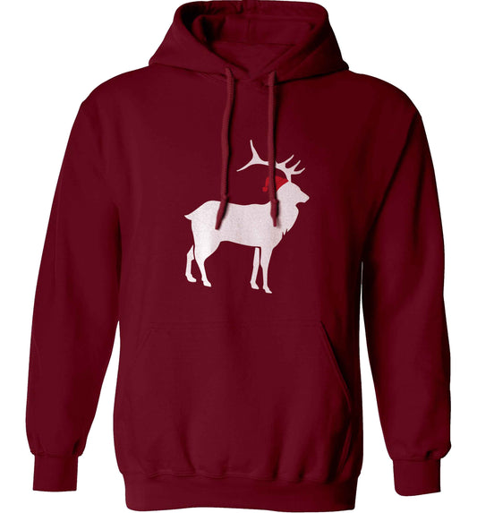 Green stag Santa adults unisex maroon hoodie 2XL