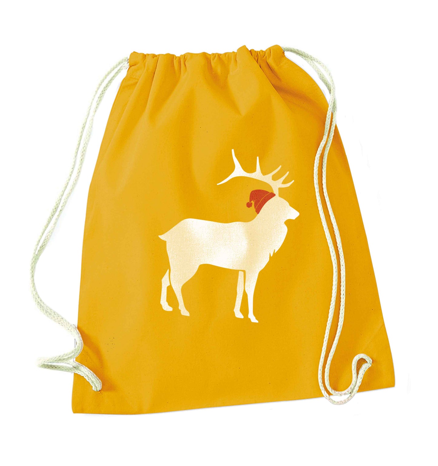 Green stag Santa mustard drawstring bag