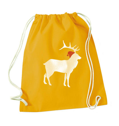 Green stag Santa mustard drawstring bag