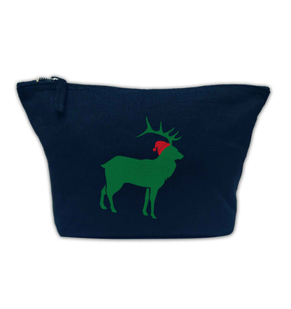 Green stag Santa navy makeup bag