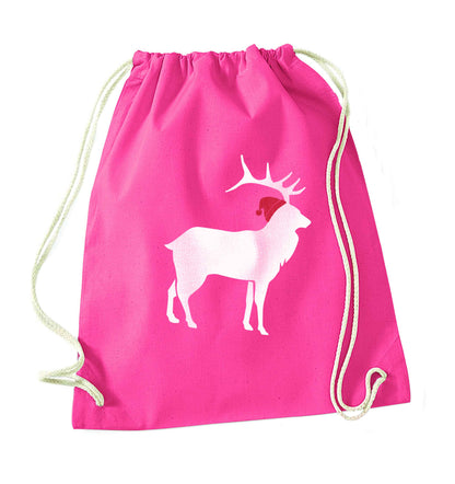 Green stag Santa pink drawstring bag