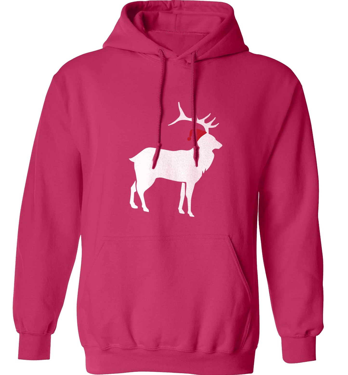 Green stag Santa adults unisex pink hoodie 2XL