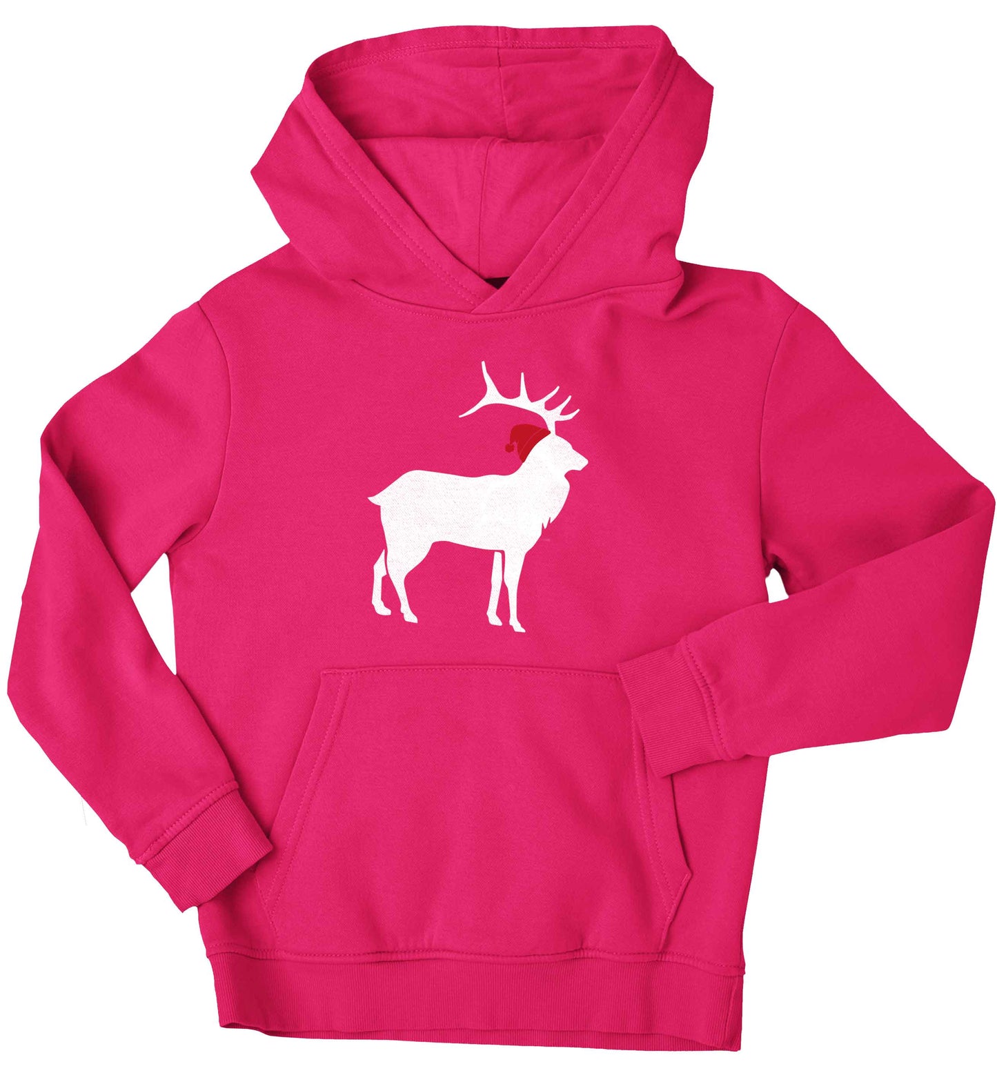 Green stag Santa children's pink hoodie 12-13 Years