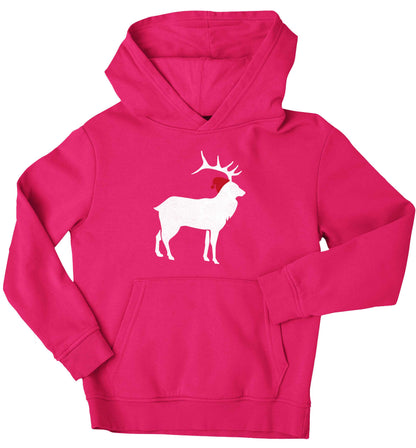 Green stag Santa children's pink hoodie 12-13 Years
