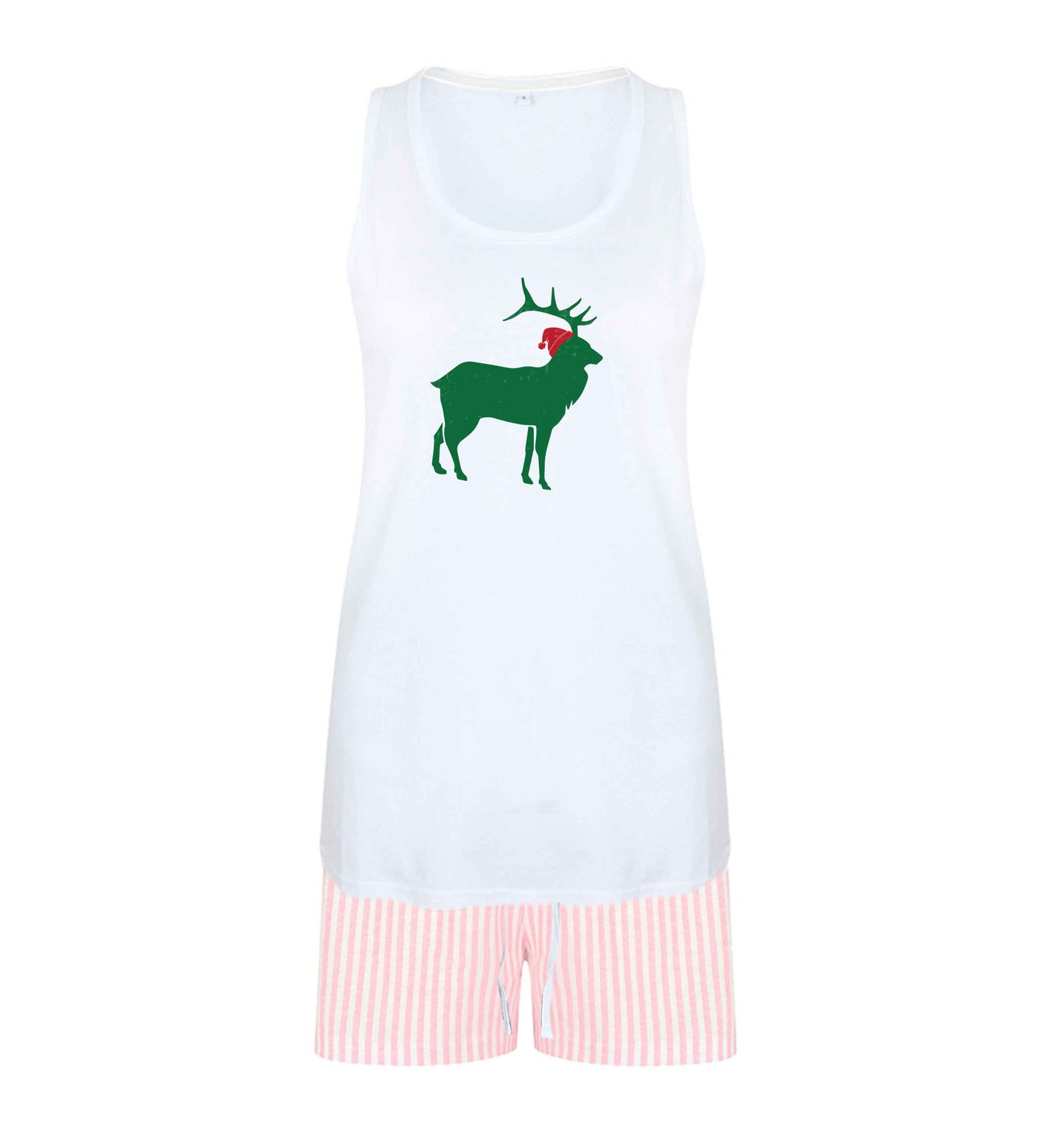 Green stag Santa size XL women's pyjama shorts set in pink 