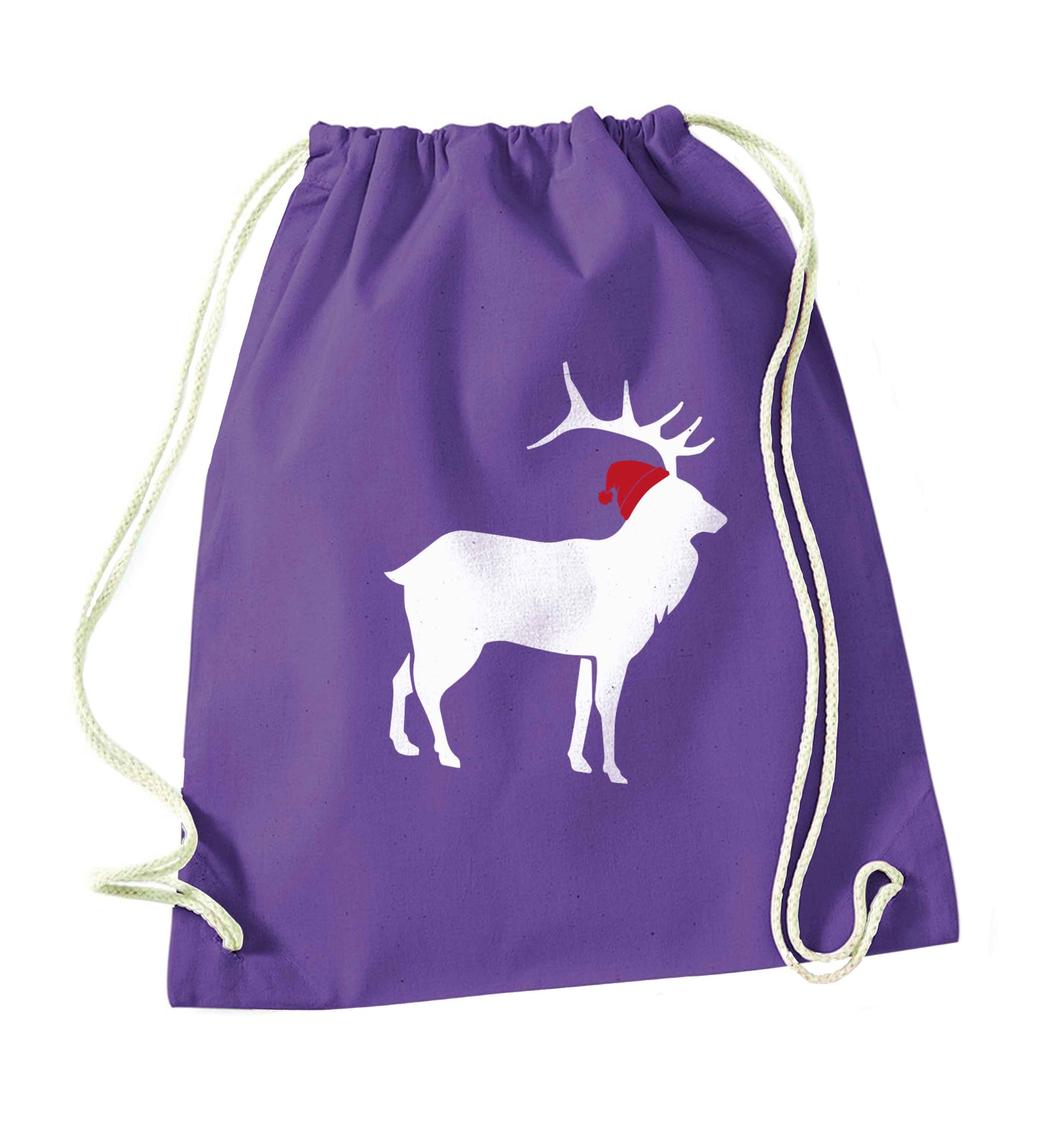 Green stag Santa purple drawstring bag