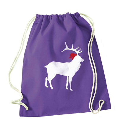 Green stag Santa purple drawstring bag